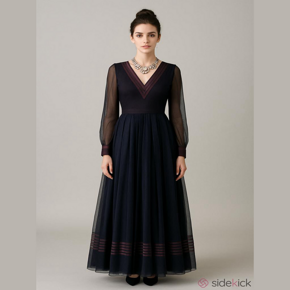 Abe Schrader Vintage 70s Lace Maxi Dress Purple Navy Size M